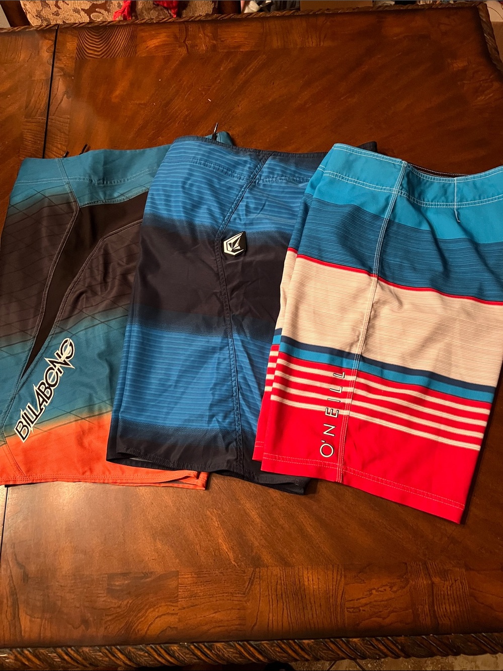 Bundle of 3 -Billabong/Volcum/O’Neill - Blue and Teal Striped Swim Trunks